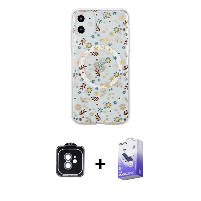 MARSİLYAN™- iPhone 11 Kılıf Pusula Form - Siyah Bilvis 5in1 5D Magic Hayalet Cam Ekran Koruyucu + PVD Metal Kamera Lens - MI