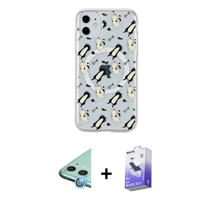 MARSİLYAN™- iPhone 11 Kılıf Pusula Form - Siyah Bilvis 5in1 5D Magic Hayalet Cam Ekran Koruyucu + Raze Metal Kamera Lens - MI