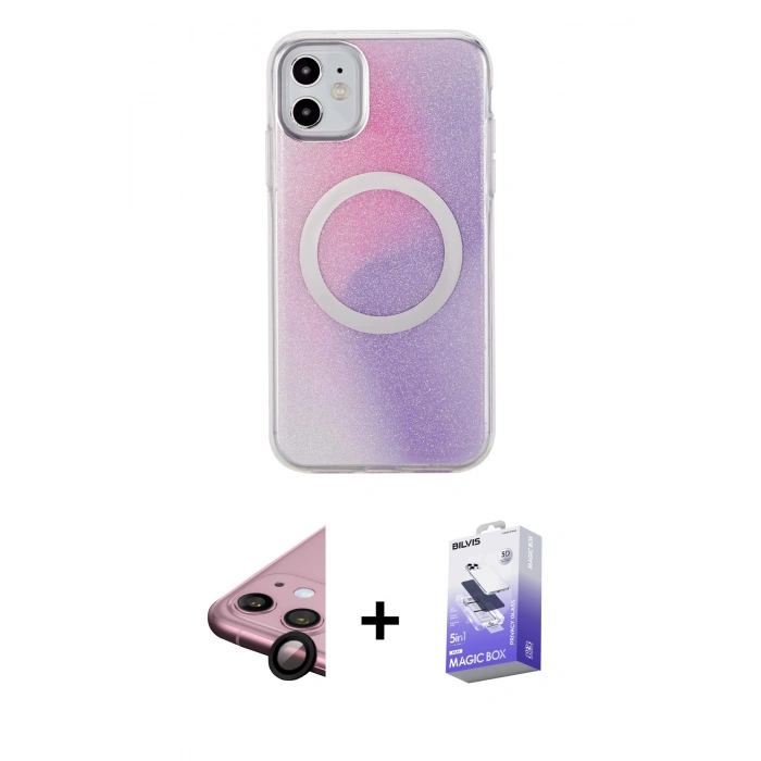 MARSİLYAN™- iPhone 11 Kılıf Pusula Form - Siyah Bilvis 5in1 5D Magic Hayalet Cam Ekran Koruyucu + Raze Metal Kamera Lens - SH