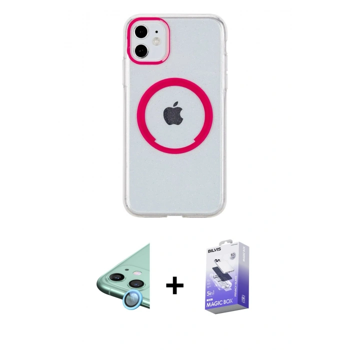 MARSİLYAN™- iPhone 11 Kılıf Pusula Form - Siyah Bilvis 5in1 5D Magic Hayalet Cam Ekran Koruyucu + Raze Metal Kamera Lens - MI