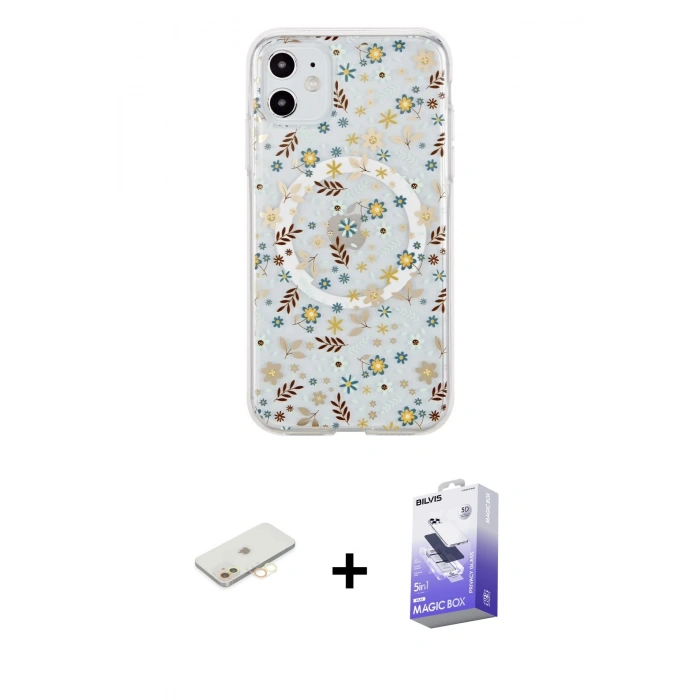 MARSİLYAN™- iPhone 11 Kılıf Pusula Form - Siyah Bilvis 5in1 5D Magic Hayalet Cam Ekran Koruyucu + Renkli Kamera Lens Koruma Cam - SI