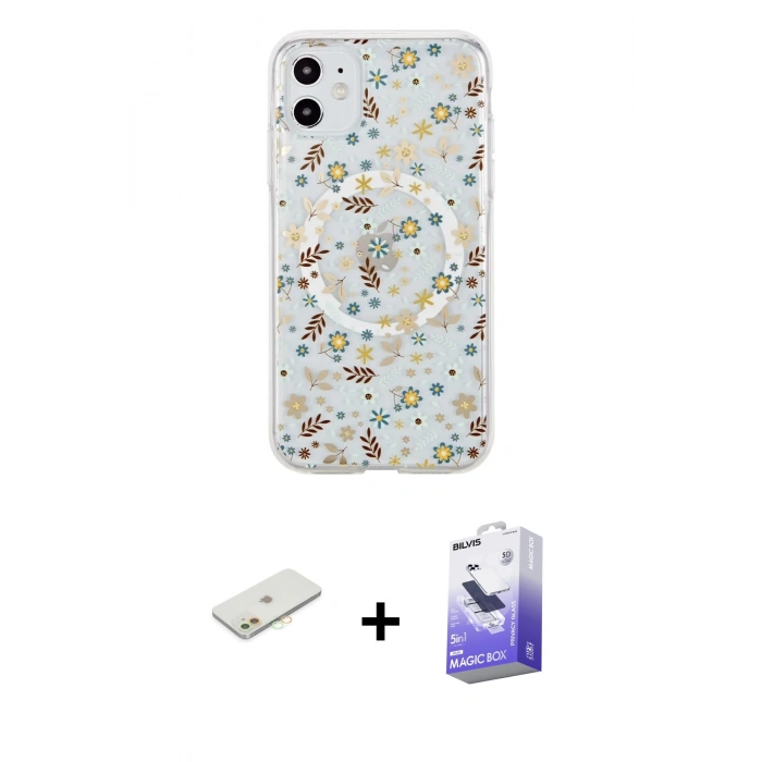 MARSİLYAN™- iPhone 11 Kılıf Pusula Form - Siyah Bilvis 5in1 5D Magic Hayalet Cam Ekran Koruyucu + Renkli Kamera Lens Koruma Cam - TU