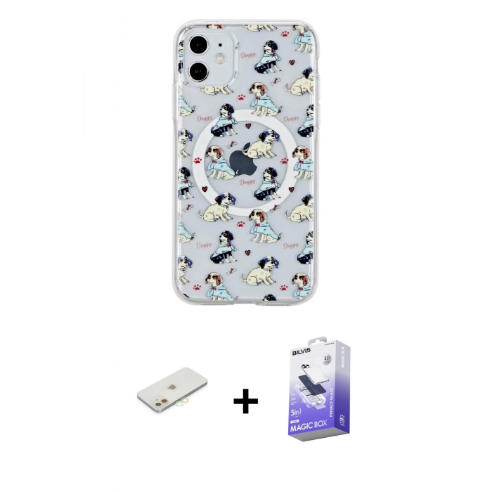 MARSİLYAN™- iPhone 11 Kılıf Pusula Form - Siyah Bilvis 5in1 5D Magic Hayalet Cam Ekran Koruyucu + Renkli Kamera Lens Koruma Cam - TU