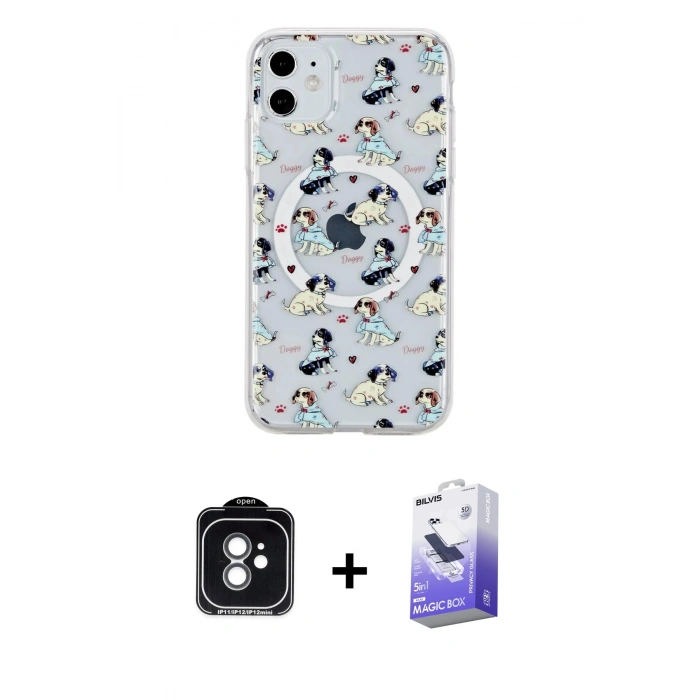 MARSİLYAN™- iPhone 11 Kılıf Pusula Form - Siyah Bilvis 5in1 5D Magic Hayalet Cam Ekran Koruyucu + Yeşil PVD Metal Kamera Lens