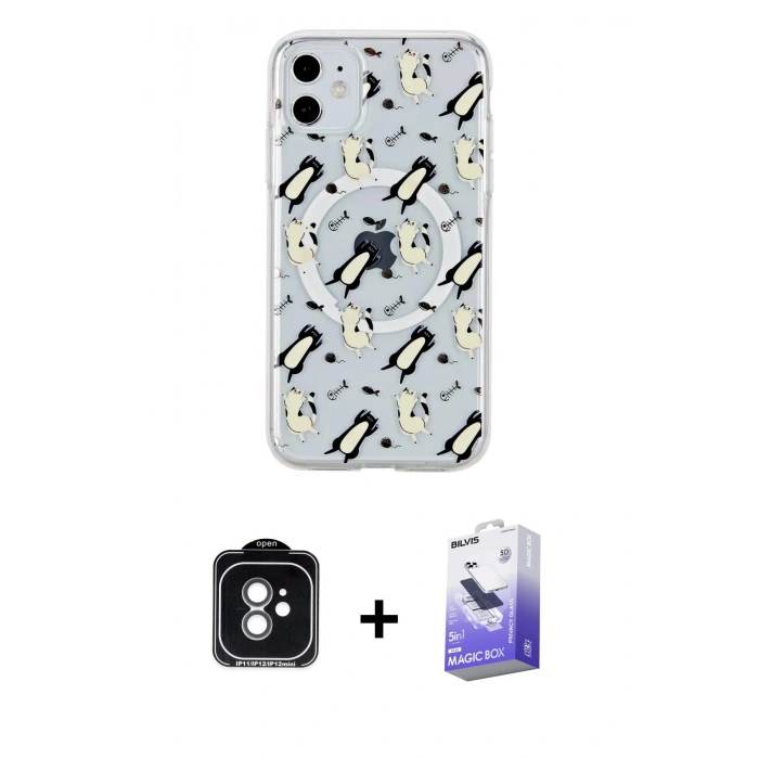 MARSİLYAN™- iPhone 11 Kılıf Pusula Form - Siyah Bilvis 5in1 5D Magic Hayalet Cam Ekran Koruyucu + Yeşil PVD Metal Kamera Lens
