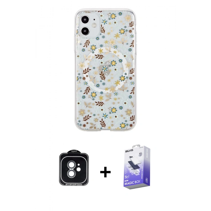 MARSİLYAN™- iPhone 11 Kılıf Pusula Form - Siyah Bilvis 5in1 5D Magic Hayalet Cam Ekran Koruyucu + Yeşil PVD Metal Kamera Lens
