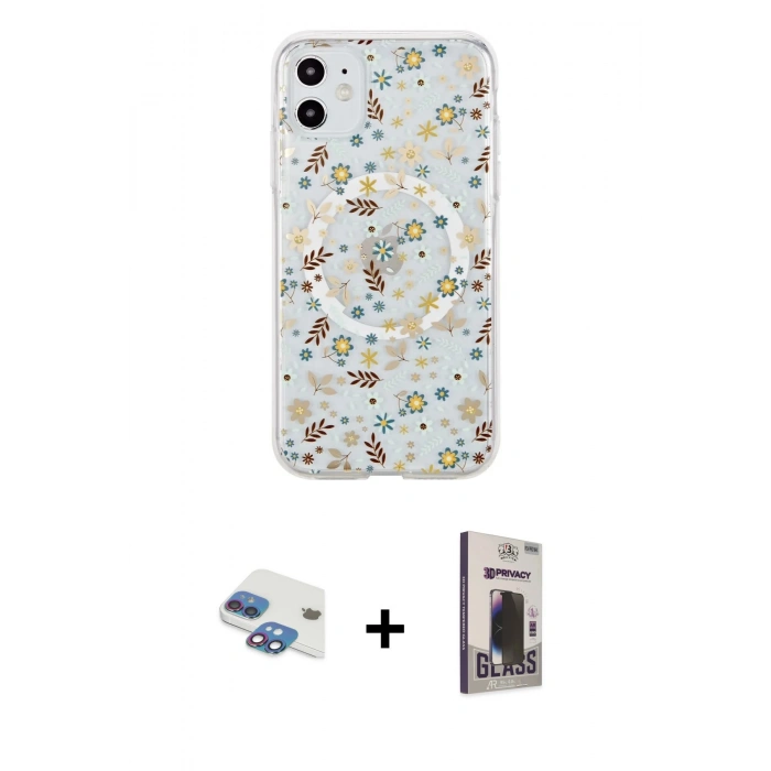 MARSİLYAN™- iPhone 11 Kılıf Pusula Form - Siyah Bilvis Hayalet Cam Ekran Koruyucu + Pers Alüminyum Kamera Lens - GI
