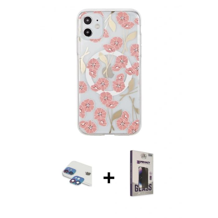 MARSİLYAN™- iPhone 11 Kılıf Pusula Form - Siyah Bilvis Hayalet Cam Ekran Koruyucu + Pers Alüminyum Kamera Lens - GI