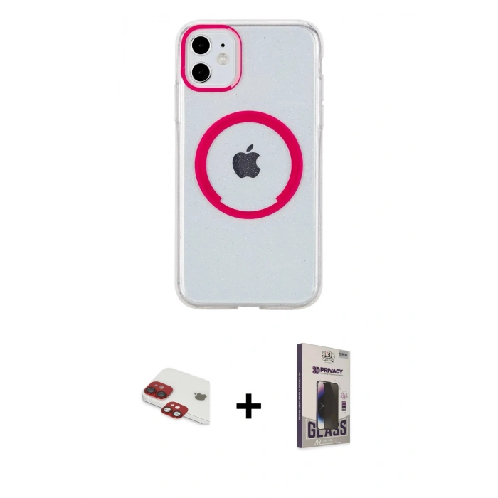 MARSİLYAN™- iPhone 11 Kılıf Pusula Form - Siyah Bilvis Hayalet Cam Ekran Koruyucu + Pers Alüminyum Kamera Lens - KI