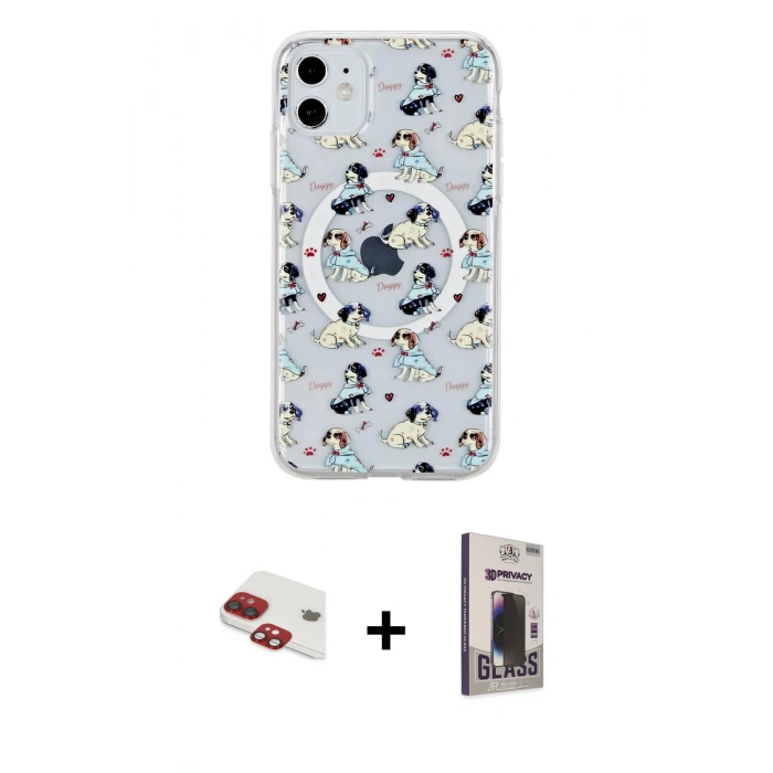 MARSİLYAN™- iPhone 11 Kılıf Pusula Form - Siyah Bilvis Hayalet Cam Ekran Koruyucu + Pers Alüminyum Kamera Lens - KI