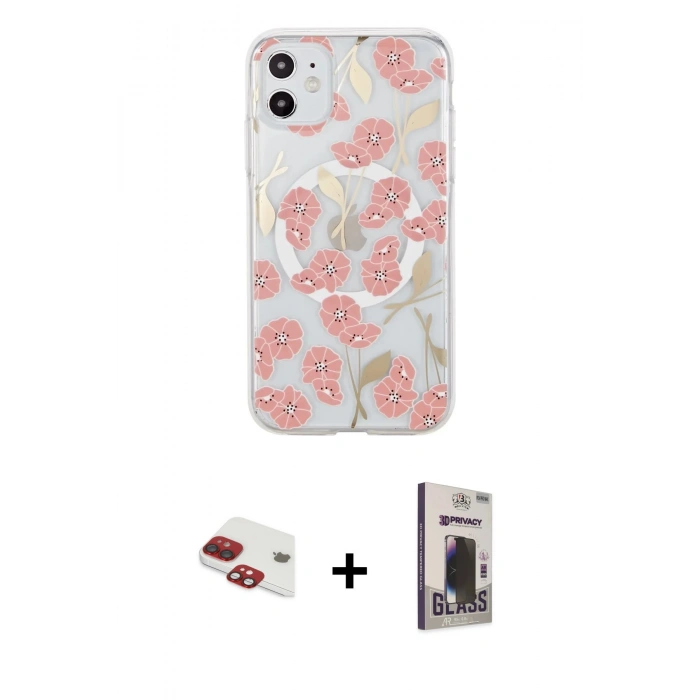 MARSİLYAN™- iPhone 11 Kılıf Pusula Form - Siyah Bilvis Hayalet Cam Ekran Koruyucu + Pers Alüminyum Kamera Lens - KI