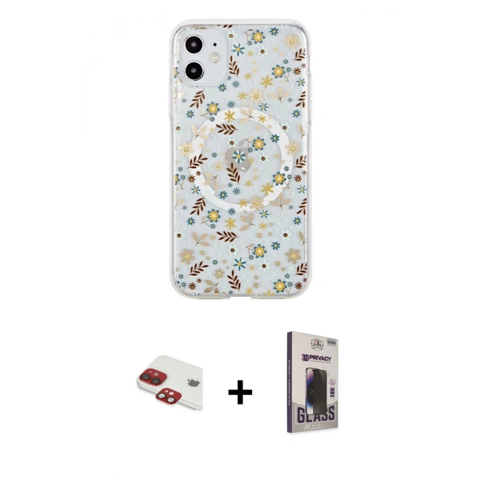 MARSİLYAN™- iPhone 11 Kılıf Pusula Form - Siyah Bilvis Hayalet Cam Ekran Koruyucu + Pers Alüminyum Kamera Lens - KI