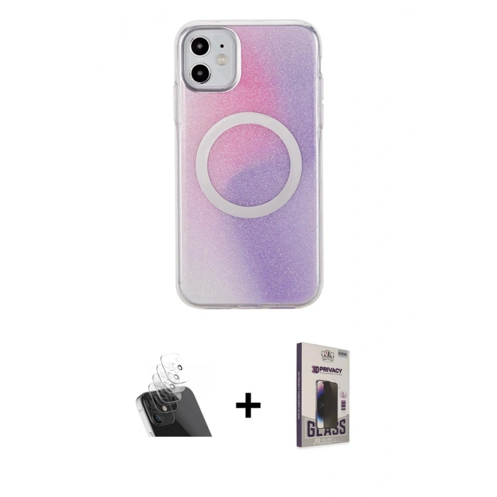 MARSİLYAN™- iPhone 11 Kılıf Pusula Form - Siyah Bilvis Hayalet Cam Ekran Koruyucu + Kamera Lens Koruma Cam - SF