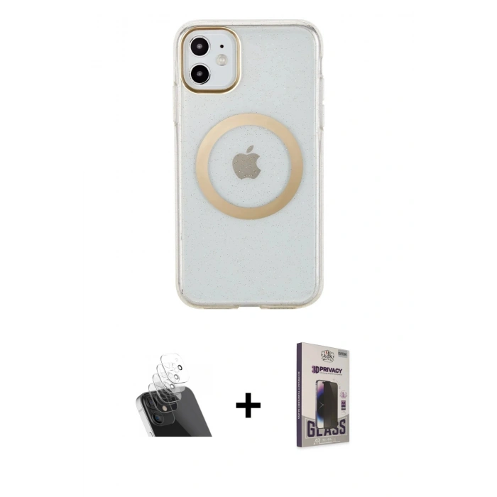 MARSİLYAN™- iPhone 11 Kılıf Pusula Form - Siyah Bilvis Hayalet Cam Ekran Koruyucu + Kamera Lens Koruma Cam - SF