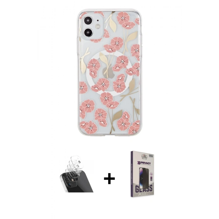 MARSİLYAN™- iPhone 11 Kılıf Pusula Form - Siyah Bilvis Hayalet Cam Ekran Koruyucu + Kamera Lens Koruma Cam - SF