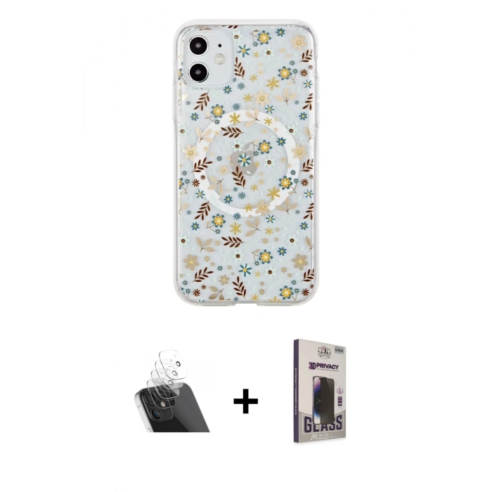 MARSİLYAN™- iPhone 11 Kılıf Pusula Form - Siyah Bilvis Hayalet Cam Ekran Koruyucu + Kamera Lens Koruma Cam - SF
