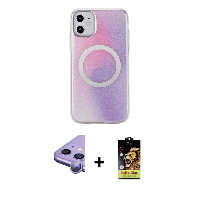 MARSİLYAN™- iPhone 11 Kılıf Pusula Form - Siyah Buffer Cam Ekran Koruyucu + Raze Metal Kamera Lens - MR
