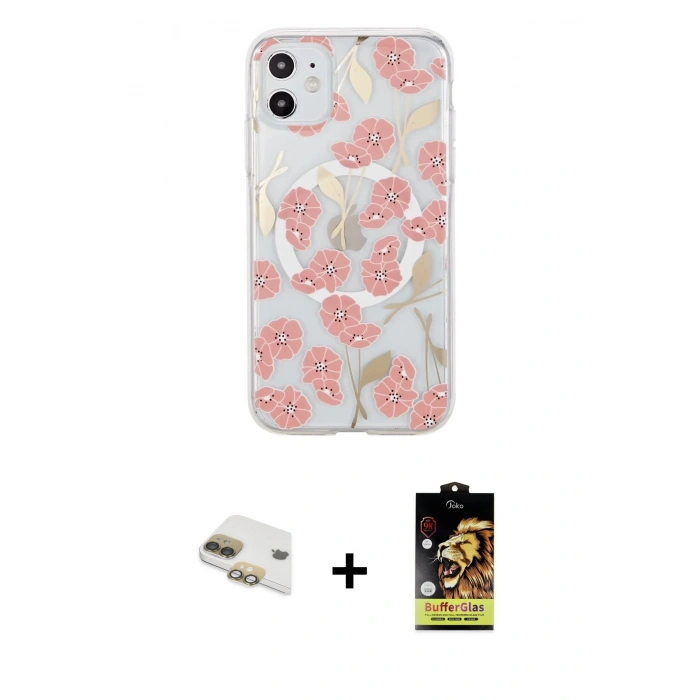 MARSİLYAN™- iPhone 11 Kılıf Pusula Form - Siyah Buffer Cam Ekran Koruyucu + Pers Alüminyum Kamera Lens - GD