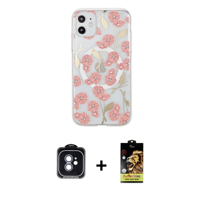 MARSİLYAN™- iPhone 11 Kılıf Pusula Form - Siyah Buffer Cam Ekran Koruyucu + PVD Metal Kamera Lens - MI