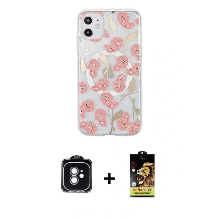 MARSİLYAN™- iPhone 11 Kılıf Pusula Form - Siyah Buffer Cam Ekran Koruyucu + PVD Metal Kamera Lens - YL