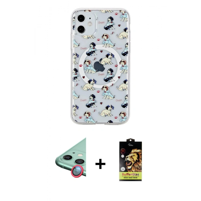 MARSİLYAN™- iPhone 11 Kılıf Pusula Form - Siyah Buffer Cam Ekran Koruyucu + Raze Metal Kamera Lens - KI
