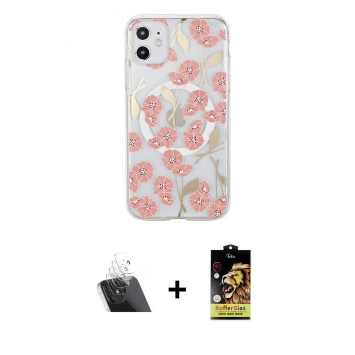 MARSİLYAN™- iPhone 11 Kılıf Pusula Form - Siyah Buffer Cam Ekran Koruyucu + Kamera Lens Koruma Cam - SF
