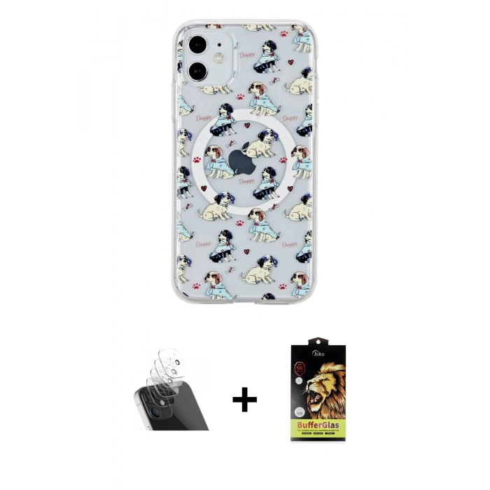 MARSİLYAN™- iPhone 11 Kılıf Pusula Form - Siyah Buffer Cam Ekran Koruyucu + Kamera Lens Koruma Cam - SF