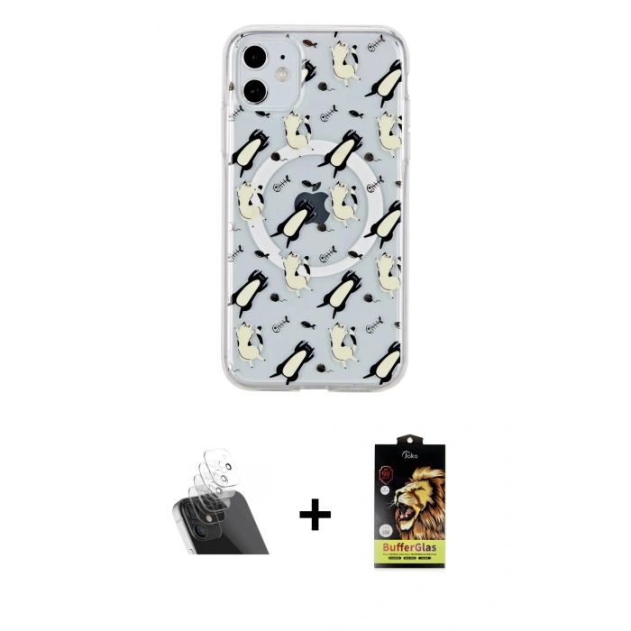MARSİLYAN™- iPhone 11 Kılıf Pusula Form - Siyah Buffer Cam Ekran Koruyucu + Kamera Lens Koruma Cam - SF