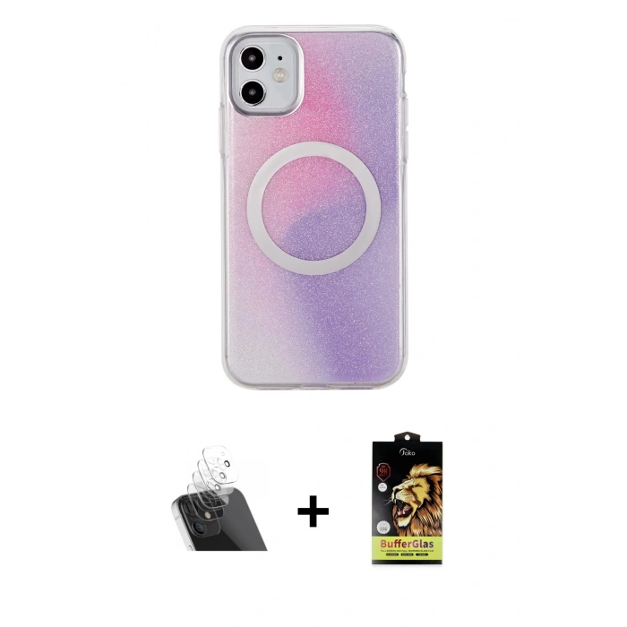MARSİLYAN™- iPhone 11 Kılıf Pusula Form - Siyah Buffer Cam Ekran Koruyucu + Kamera Lens Koruma Cam - SF