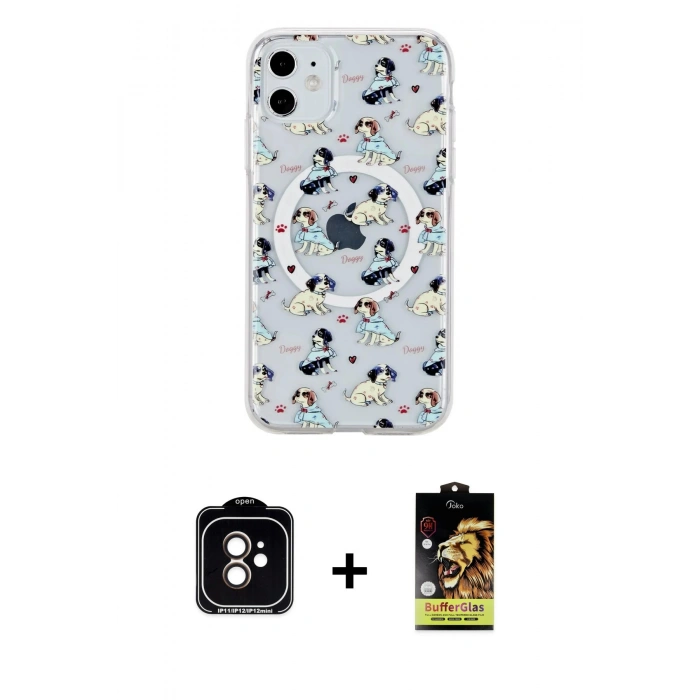 MARSİLYAN™- iPhone 11 Kılıf Pusula Form - Siyah Buffer Cam Ekran Koruyucu + PVD Metal Kamera Lens - TU