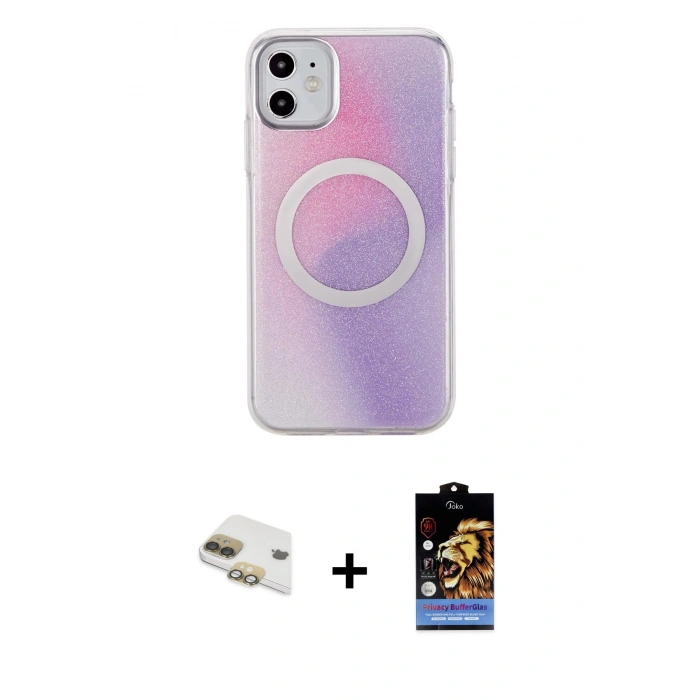 MARSİLYAN™- iPhone 11 Kılıf Pusula Form - Siyah Buffer Hayalet Cam Ekran Koruyucu + Pers Alüminyum Kamera Lens - GD