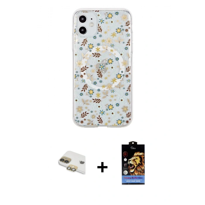 MARSİLYAN™- iPhone 11 Kılıf Pusula Form - Siyah Buffer Hayalet Cam Ekran Koruyucu + Pers Alüminyum Kamera Lens - GD