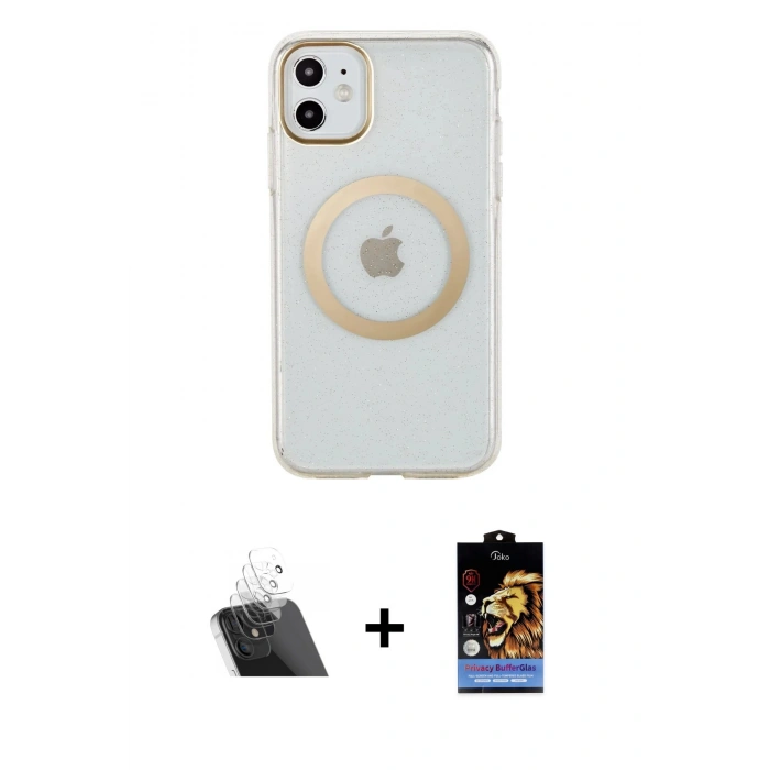 MARSİLYAN™- iPhone 11 Kılıf Pusula Form - Siyah Buffer Hayalet Cam Ekran Koruyucu + Kamera Lens Koruma Cam - SF