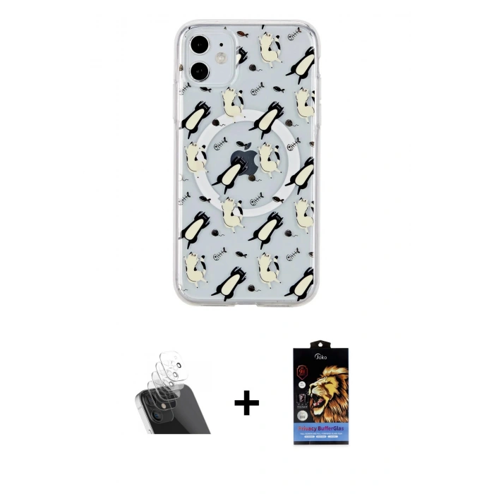 MARSİLYAN™- iPhone 11 Kılıf Pusula Form - Siyah Buffer Hayalet Cam Ekran Koruyucu + Kamera Lens Koruma Cam - SF
