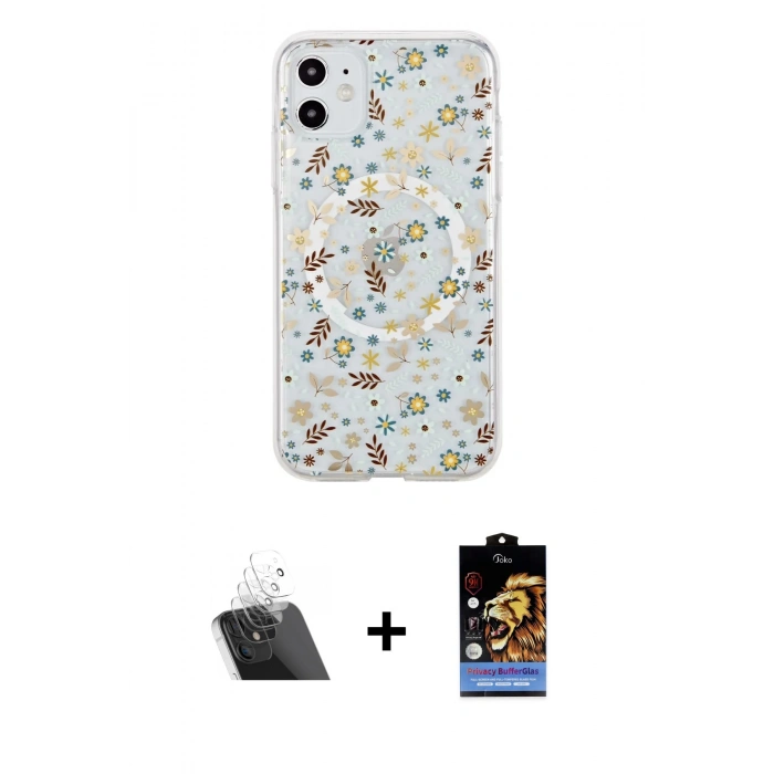MARSİLYAN™- iPhone 11 Kılıf Pusula Form - Siyah Buffer Hayalet Cam Ekran Koruyucu + Kamera Lens Koruma Cam - SF