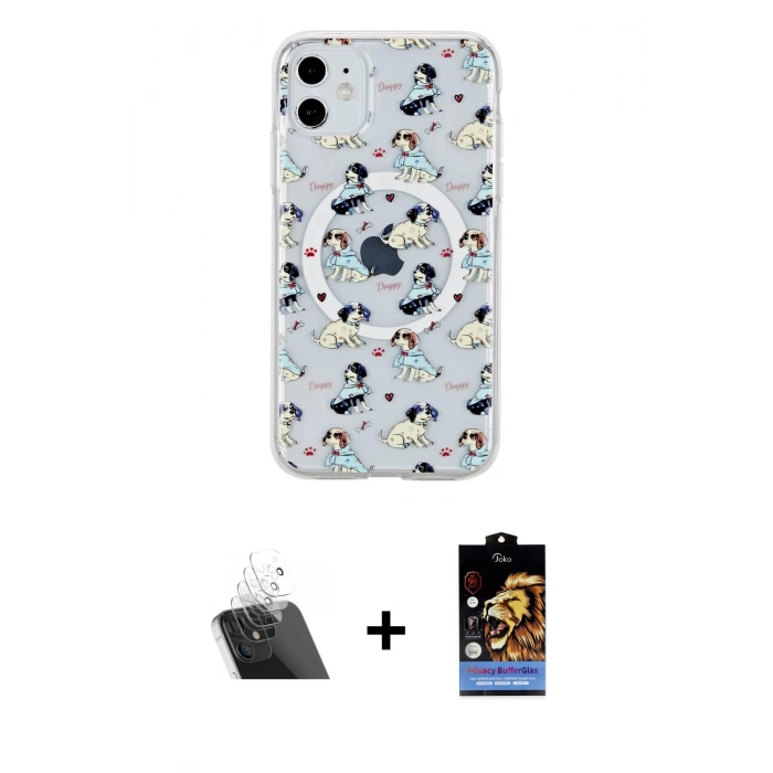 MARSİLYAN™- iPhone 11 Kılıf Pusula Form - Siyah Buffer Hayalet Cam Ekran Koruyucu + Kamera Lens Koruma Cam - SF