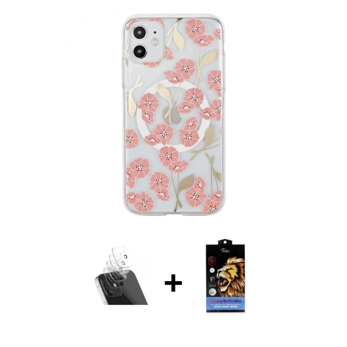 MARSİLYAN™- iPhone 11 Kılıf Pusula Form - Siyah Buffer Hayalet Cam Ekran Koruyucu + Kamera Lens Koruma Cam - SF