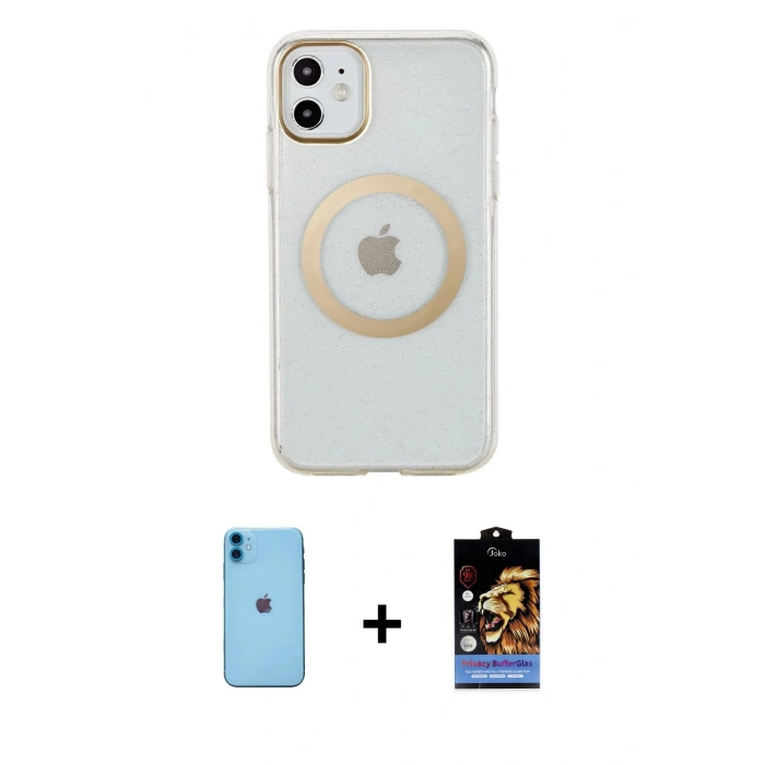 MARSİLYAN™- iPhone 11 Kılıf Pusula Form - Siyah Buffer Hayalet Cam Ekran Koruyucu + Neon Fosforlu Kamera Lens - MI