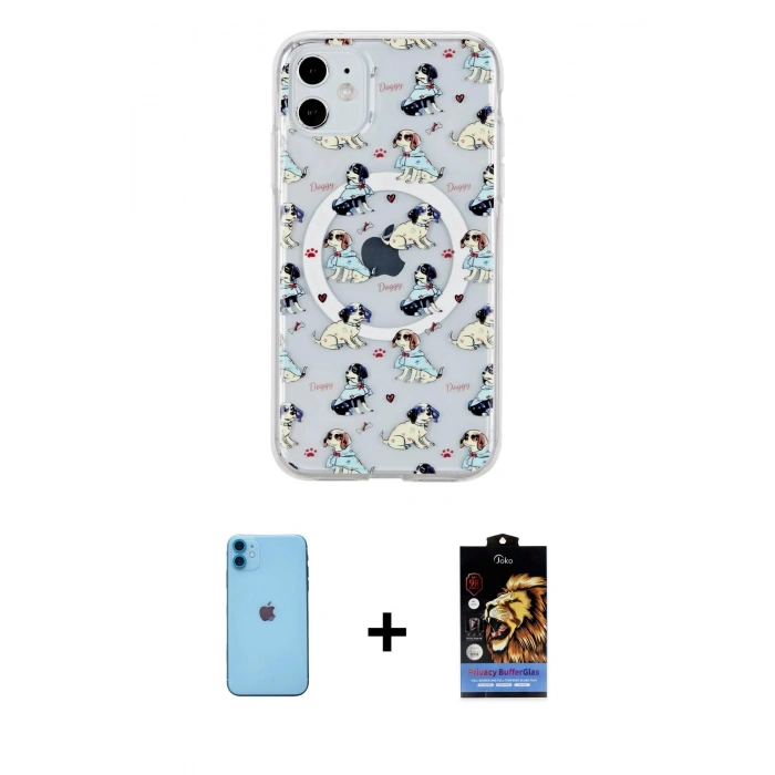 MARSİLYAN™- iPhone 11 Kılıf Pusula Form - Siyah Buffer Hayalet Cam Ekran Koruyucu + Neon Fosforlu Kamera Lens - MI