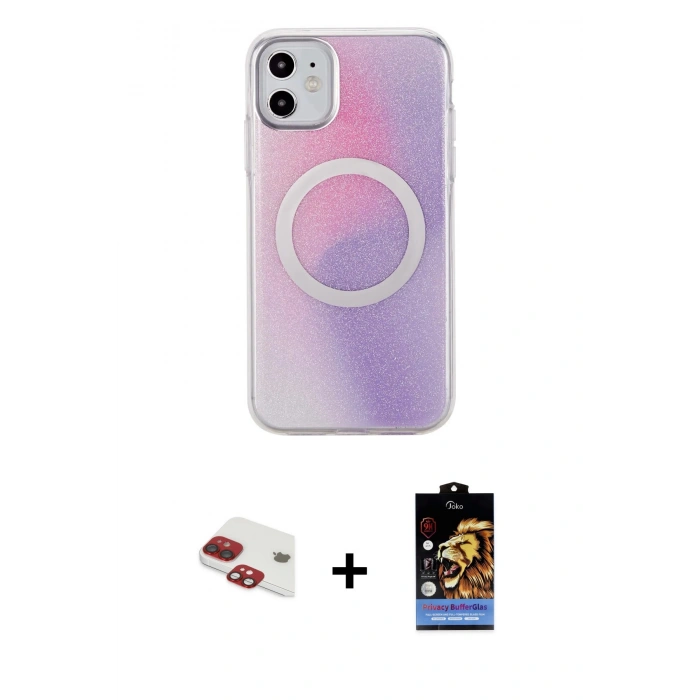 MARSİLYAN™- iPhone 11 Kılıf Pusula Form - Siyah Buffer Hayalet Cam Ekran Koruyucu + Pers Alüminyum Kamera Lens - KI