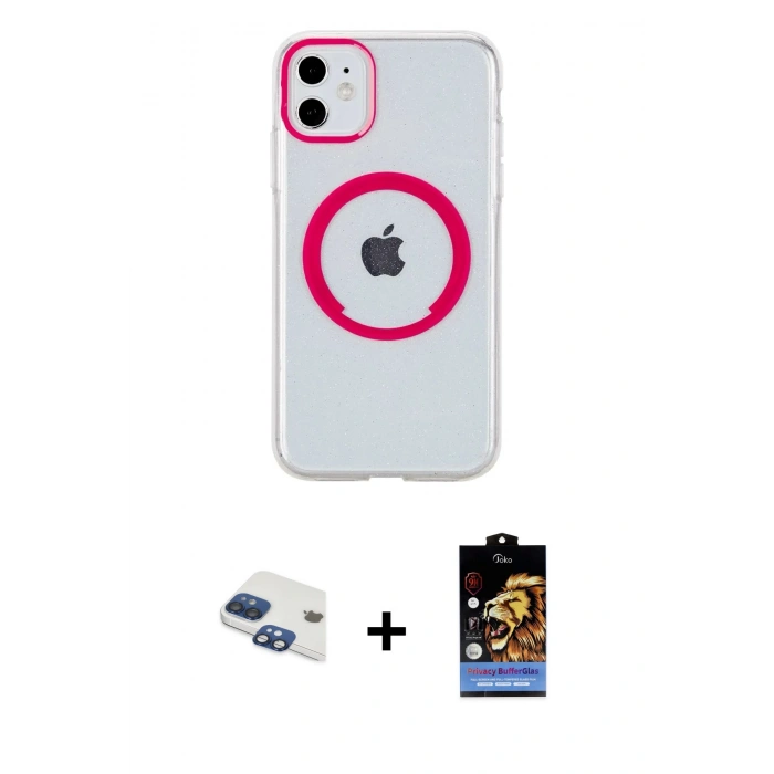 MARSİLYAN™- iPhone 11 Kılıf Pusula Form - Siyah Buffer Hayalet Cam Ekran Koruyucu + Pers Alüminyum Kamera Lens - LT