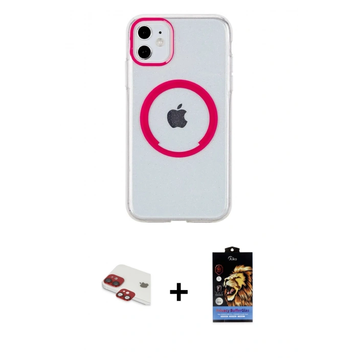 MARSİLYAN™- iPhone 11 Kılıf Pusula Form - Siyah Buffer Hayalet Cam Ekran Koruyucu + Pers Alüminyum Kamera Lens - KI