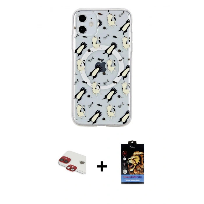 MARSİLYAN™- iPhone 11 Kılıf Pusula Form - Siyah Buffer Hayalet Cam Ekran Koruyucu + Pers Alüminyum Kamera Lens - KI