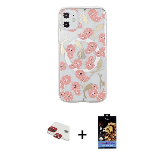 MARSİLYAN™- iPhone 11 Kılıf Pusula Form - Siyah Buffer Hayalet Cam Ekran Koruyucu + Pers Alüminyum Kamera Lens - KI