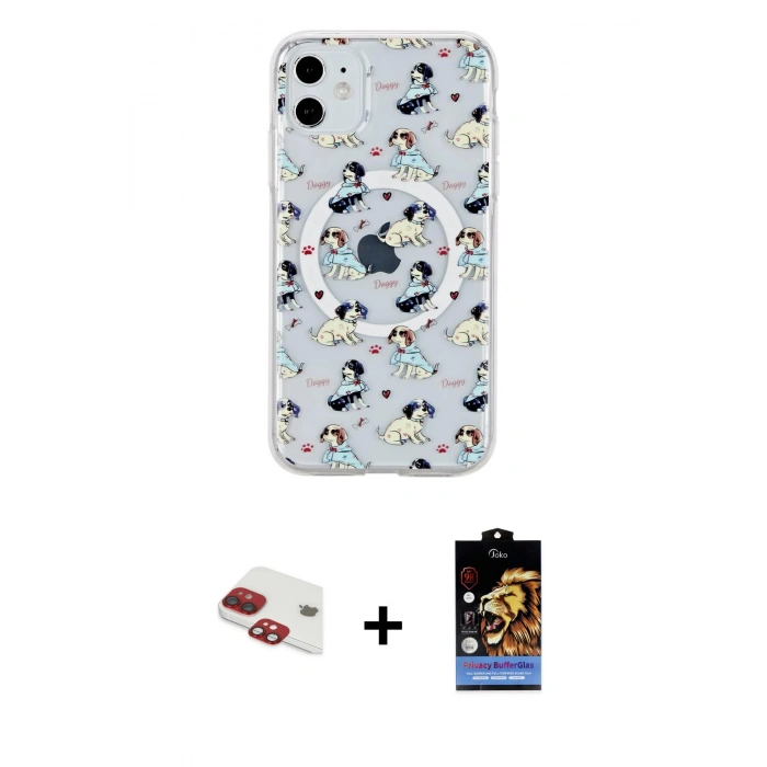 MARSİLYAN™- iPhone 11 Kılıf Pusula Form - Siyah Buffer Hayalet Cam Ekran Koruyucu + Pers Alüminyum Kamera Lens - KI