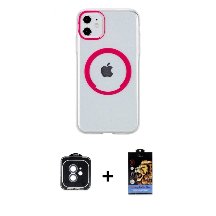 MARSİLYAN™- iPhone 11 Kılıf Pusula Form - Siyah Buffer Hayalet Cam Ekran Koruyucu + PVD Metal Kamera Lens - MI