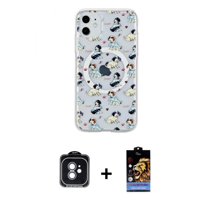 MARSİLYAN™- iPhone 11 Kılıf Pusula Form - Siyah Buffer Hayalet Cam Ekran Koruyucu + PVD Metal Kamera Lens - MI