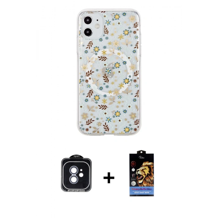 MARSİLYAN™- iPhone 11 Kılıf Pusula Form - Siyah Buffer Hayalet Cam Ekran Koruyucu + PVD Metal Kamera Lens - MI
