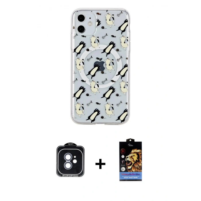 MARSİLYAN™- iPhone 11 Kılıf Pusula Form - Siyah Buffer Hayalet Cam Ekran Koruyucu + PVD Metal Kamera Lens - MI