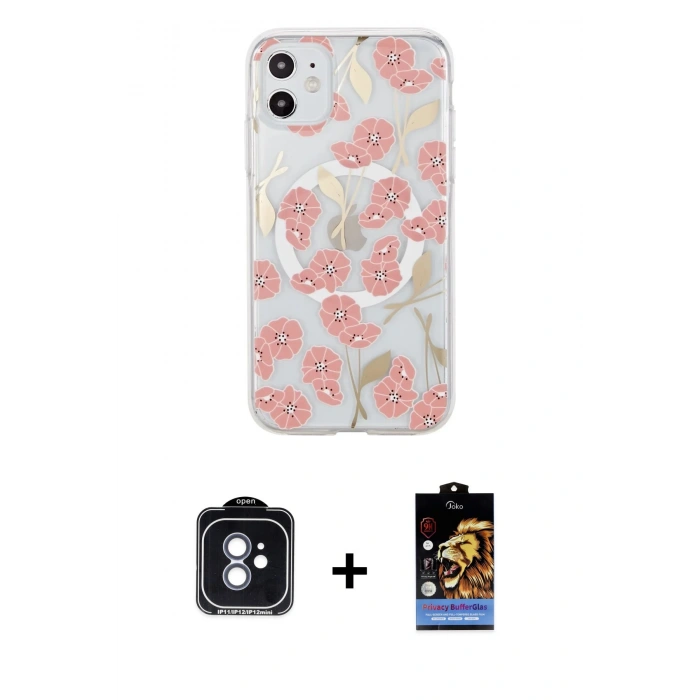 MARSİLYAN™- iPhone 11 Kılıf Pusula Form - Siyah Buffer Hayalet Cam Ekran Koruyucu + PVD Metal Kamera Lens - MI